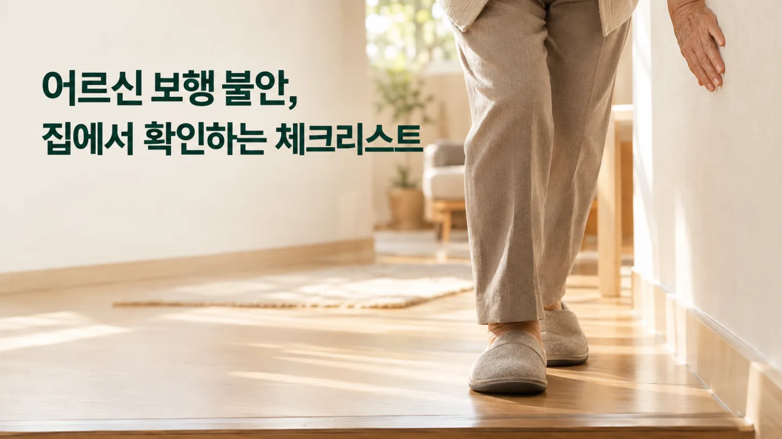벽을 짚으며 집 안 복도를 걷는 어르신의 발걸음